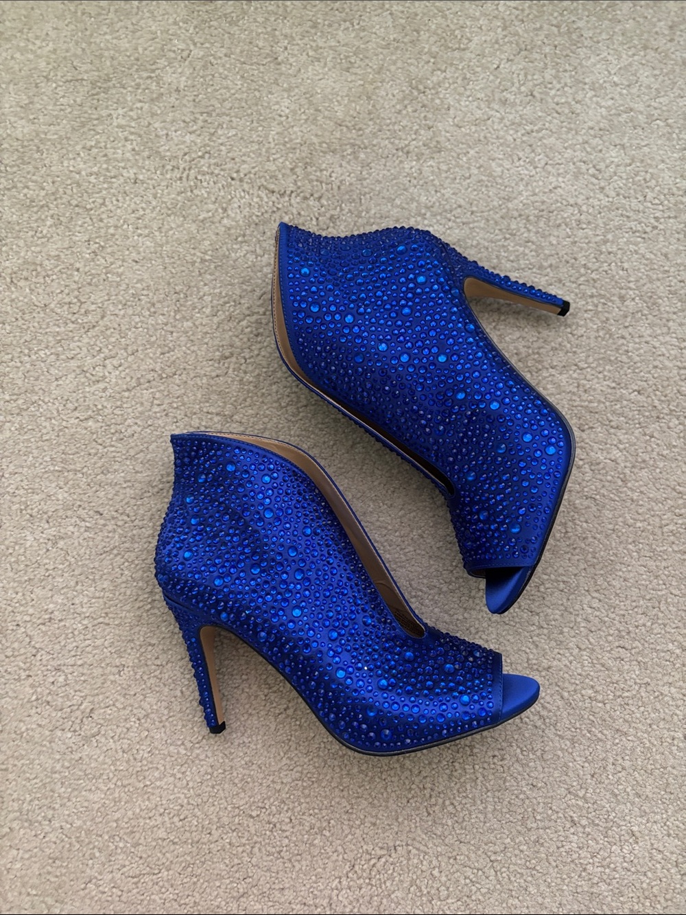 NWOT INC Blue Crystal Embellished Peep-Toe High Heel Booties - Picture 3 of 8
